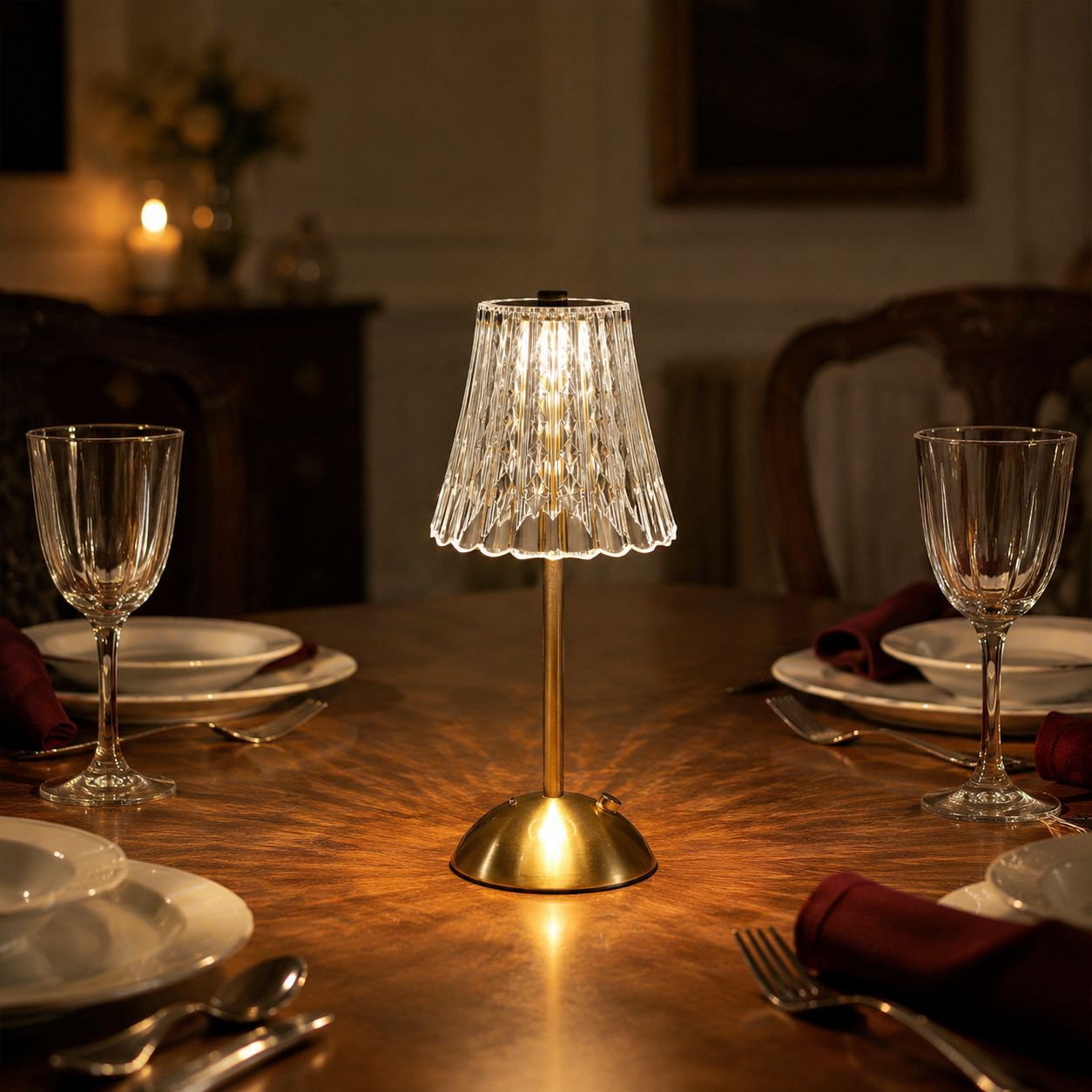 Crystal retro LED desk lamp in bedroom setting