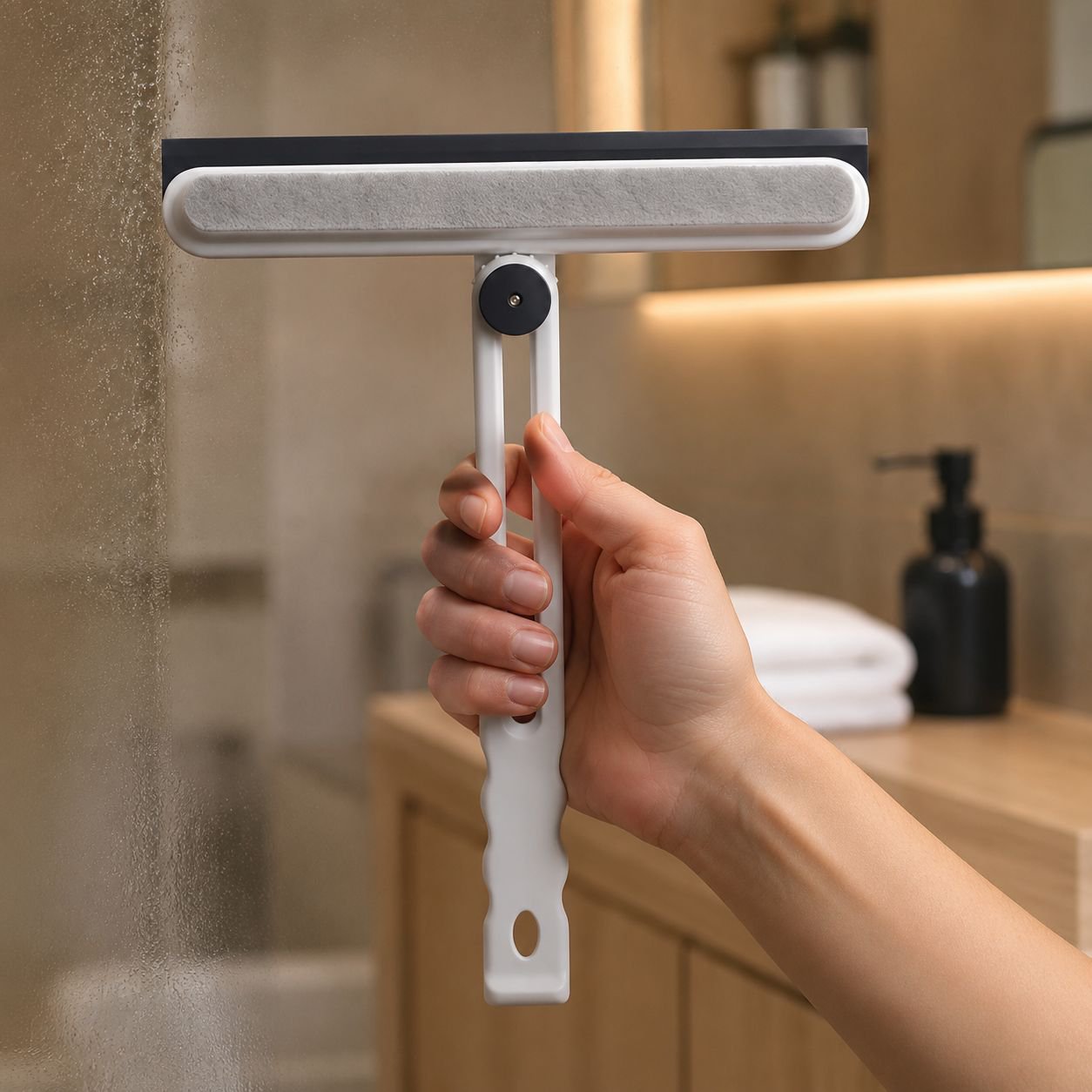 Magnetic window cleaner for bathroom glass