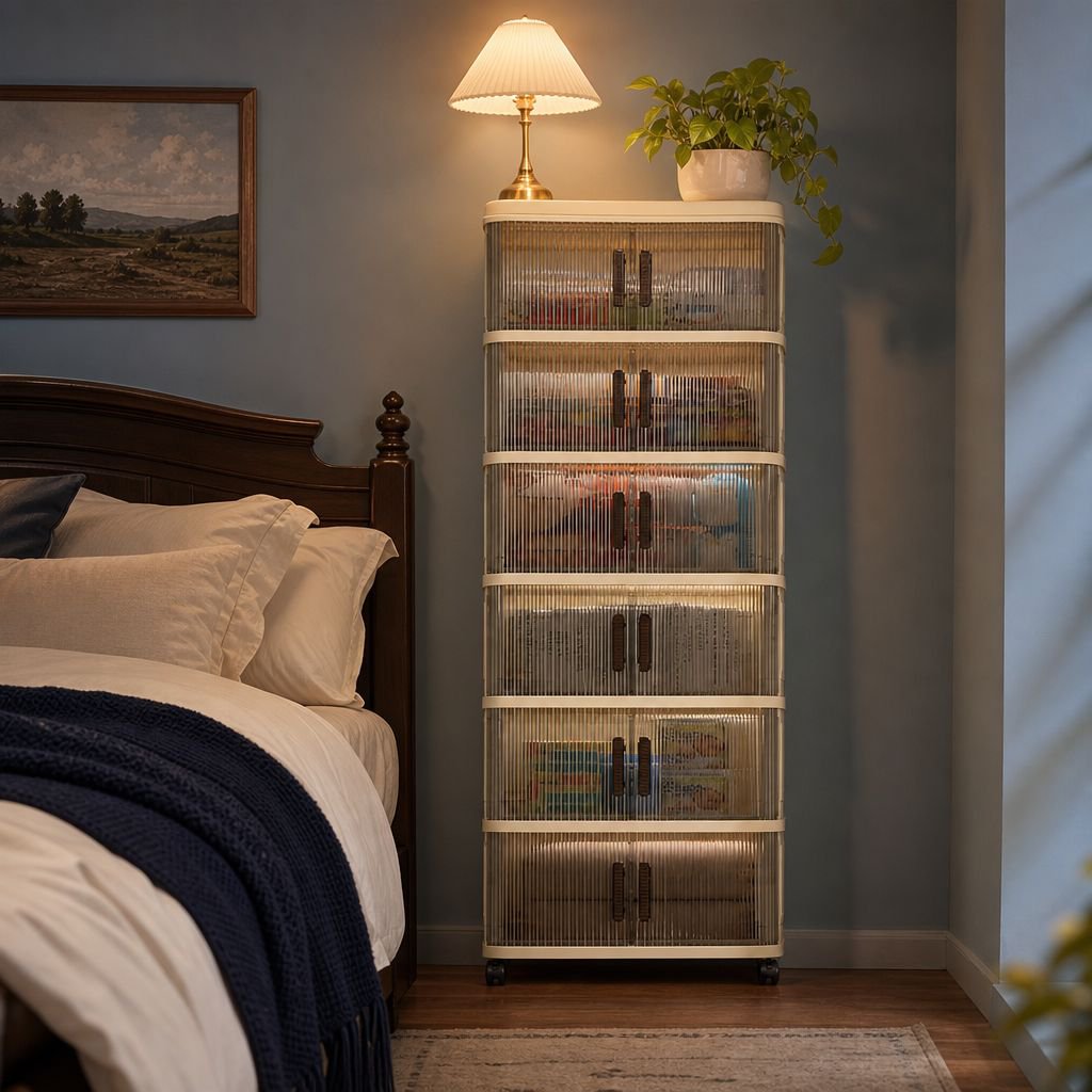 Multi-functional cabinet storing books and household items