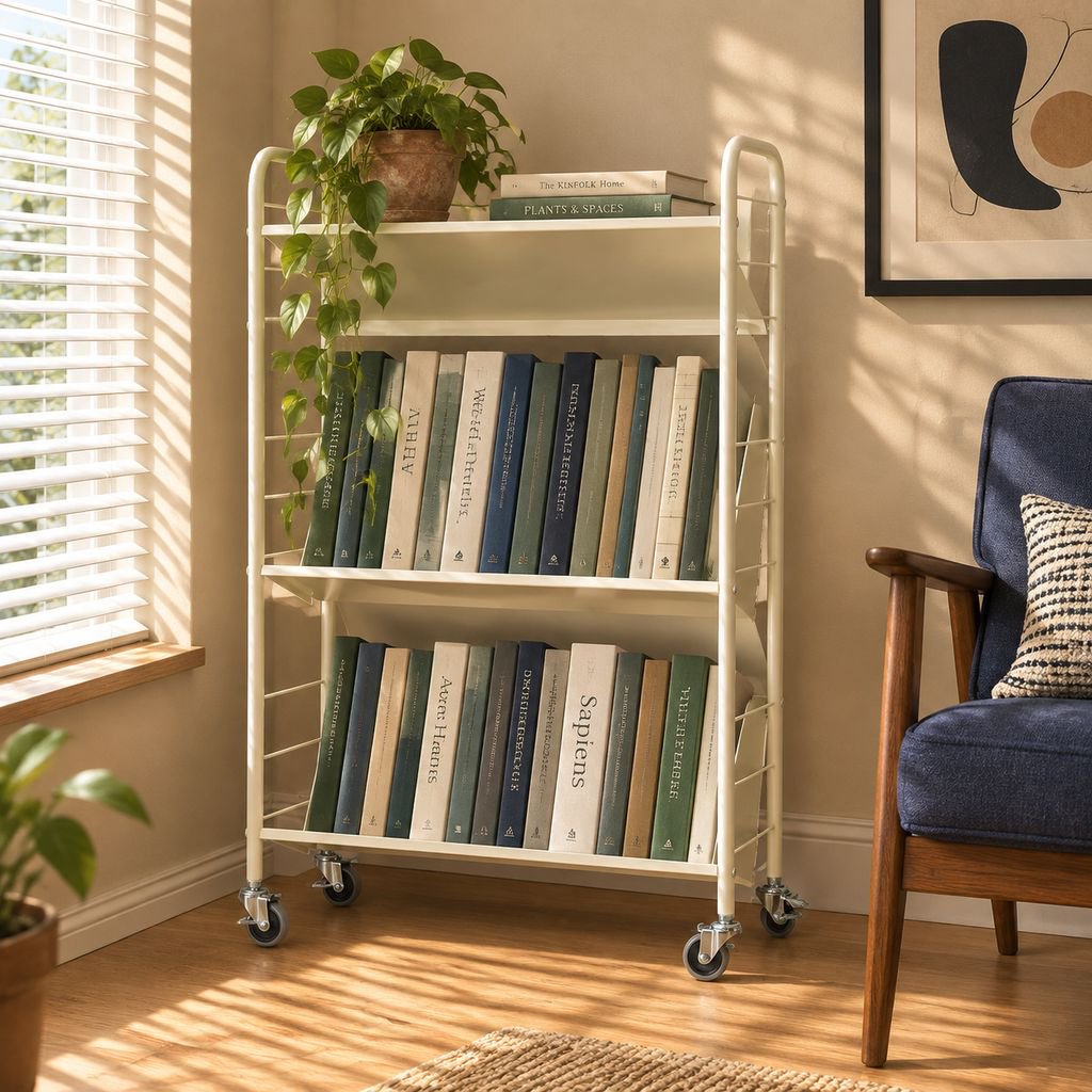 Movable multi-tiered bookshelf
