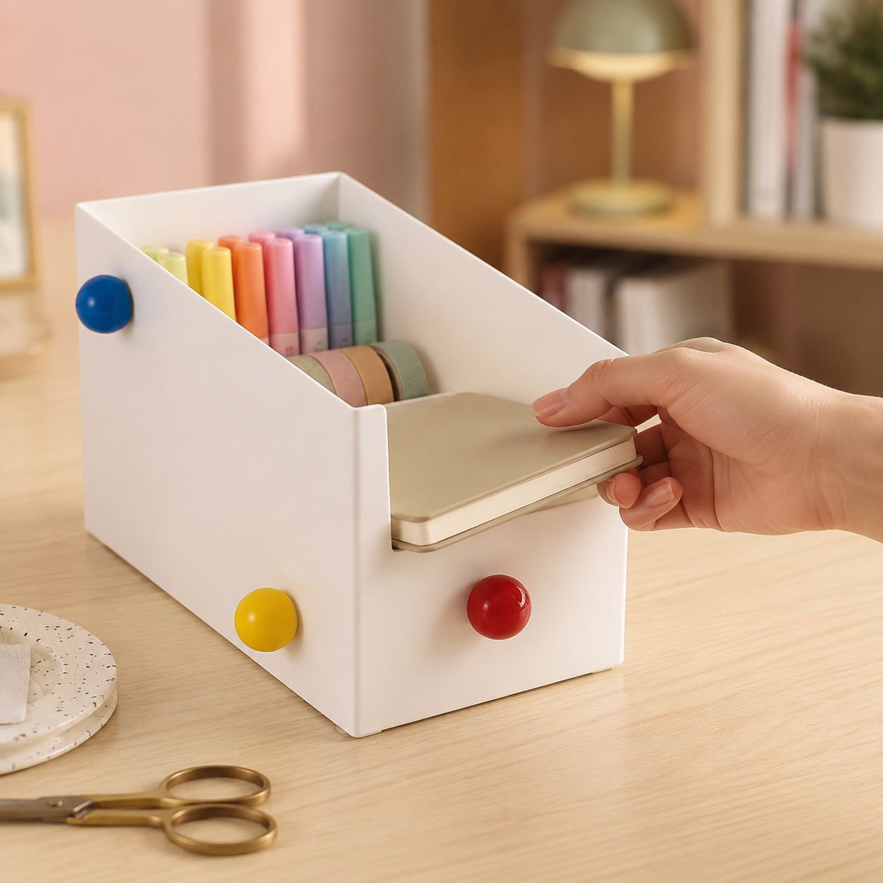 Dormitory Office Multi-Layer Desktop Storage Box, Dopamine Color Stationery Organizer