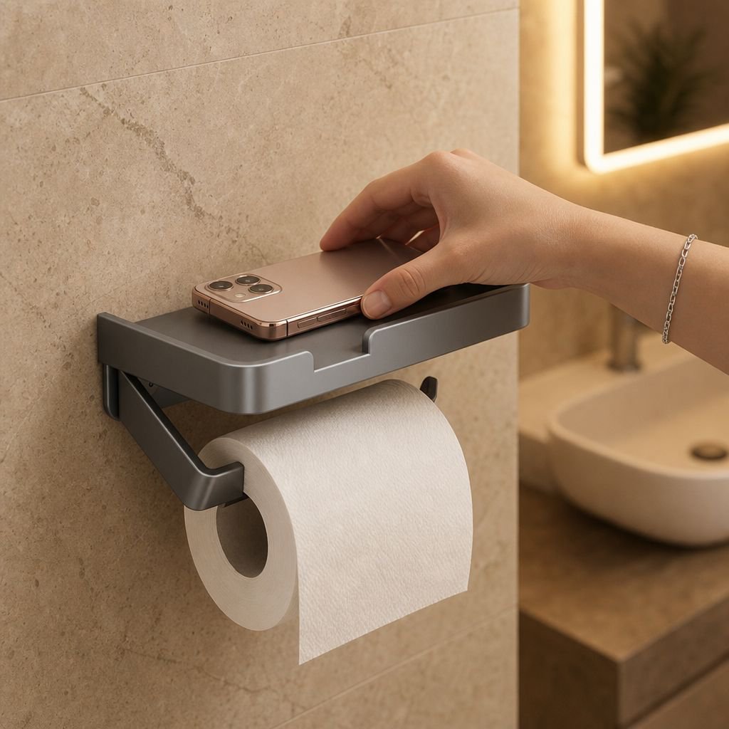 Bathroom tissue box, no-drill bathroom shelf, phone holder, toilet paper holder