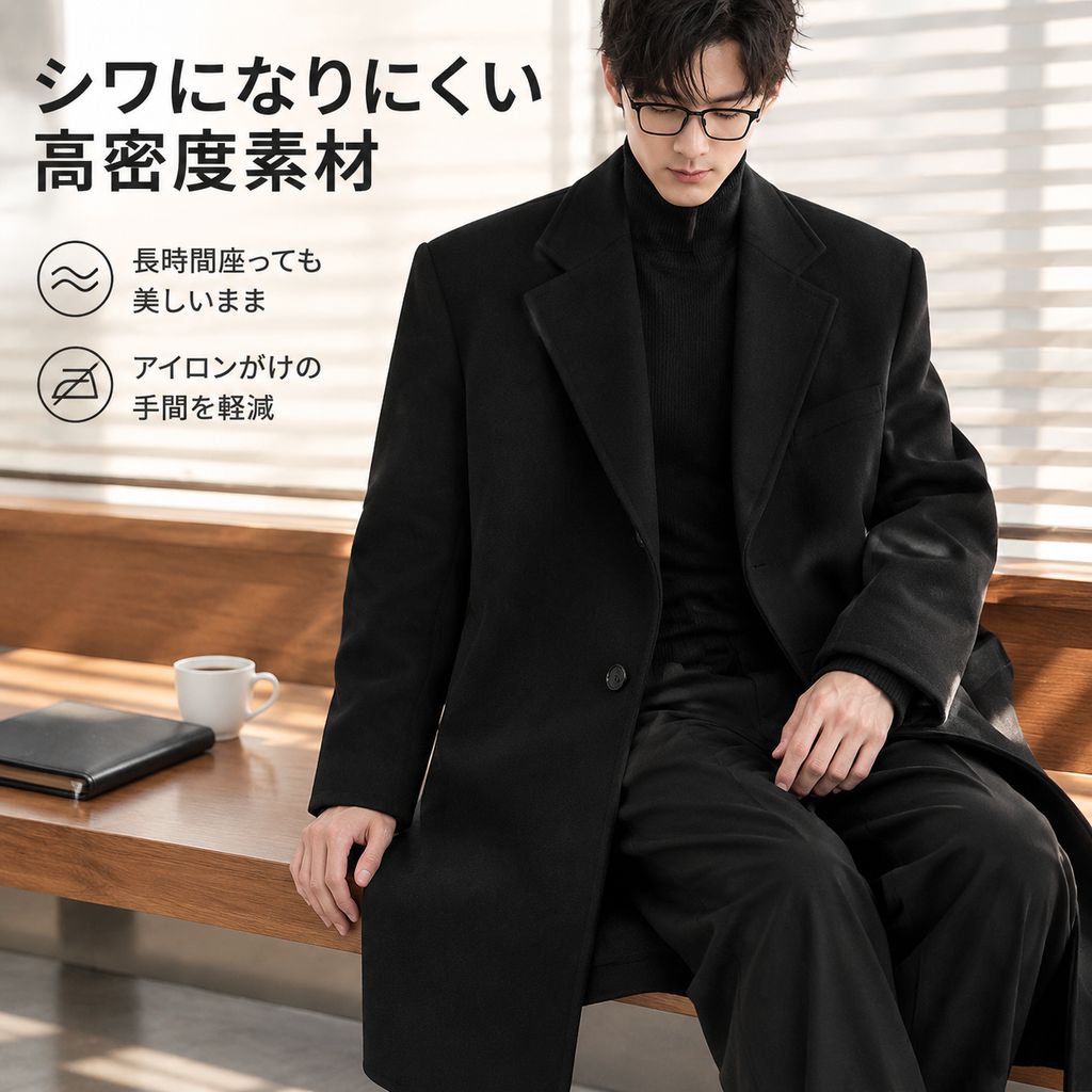 メンズ ミドル丈 カジュアルウールコート