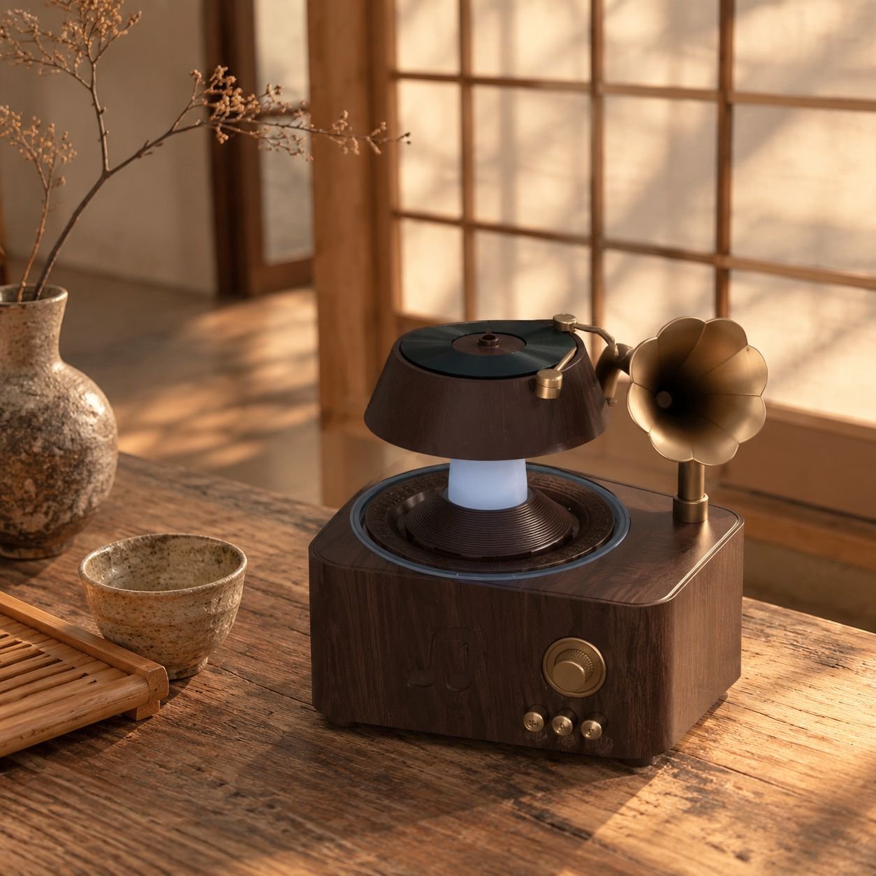 レトロ蓄音機型雨滴アロマディフューザー