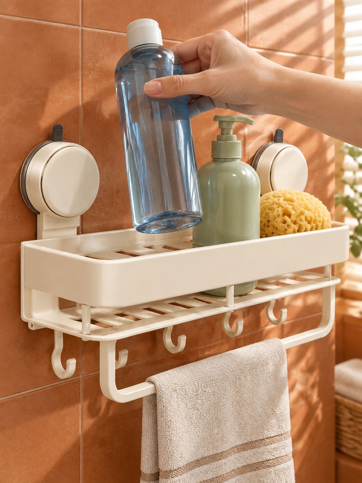 Estante de baño estilo crema en ambiente moderno