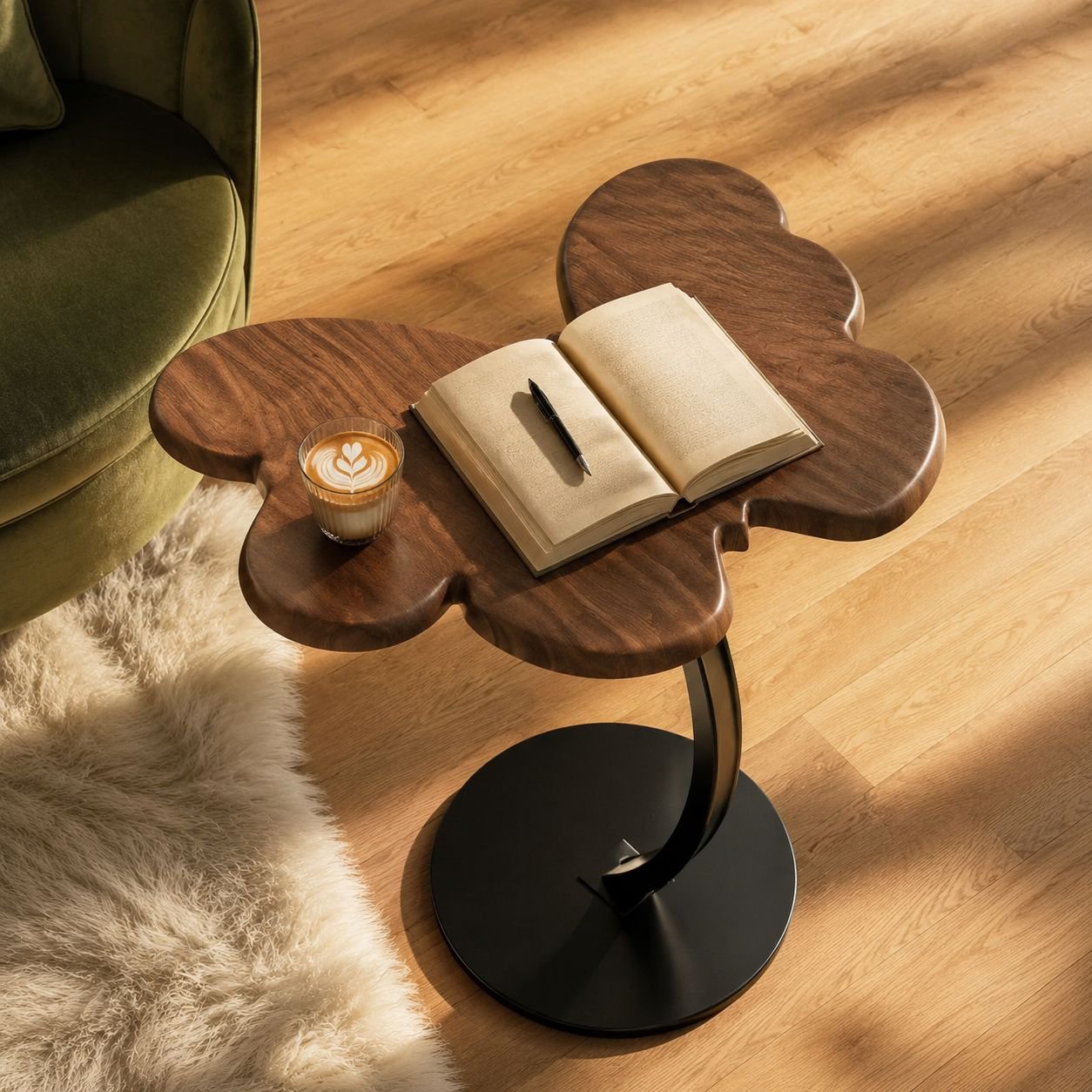 Nordic Butterfly Shape Black Walnut Side Table Mid-century Home Coffee Table