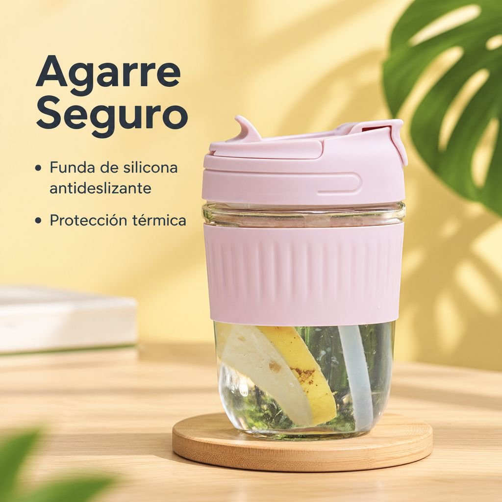 Vaso de Vidrio con Pajita Doble Bebida Gran Capacidad Hogar y Oficina