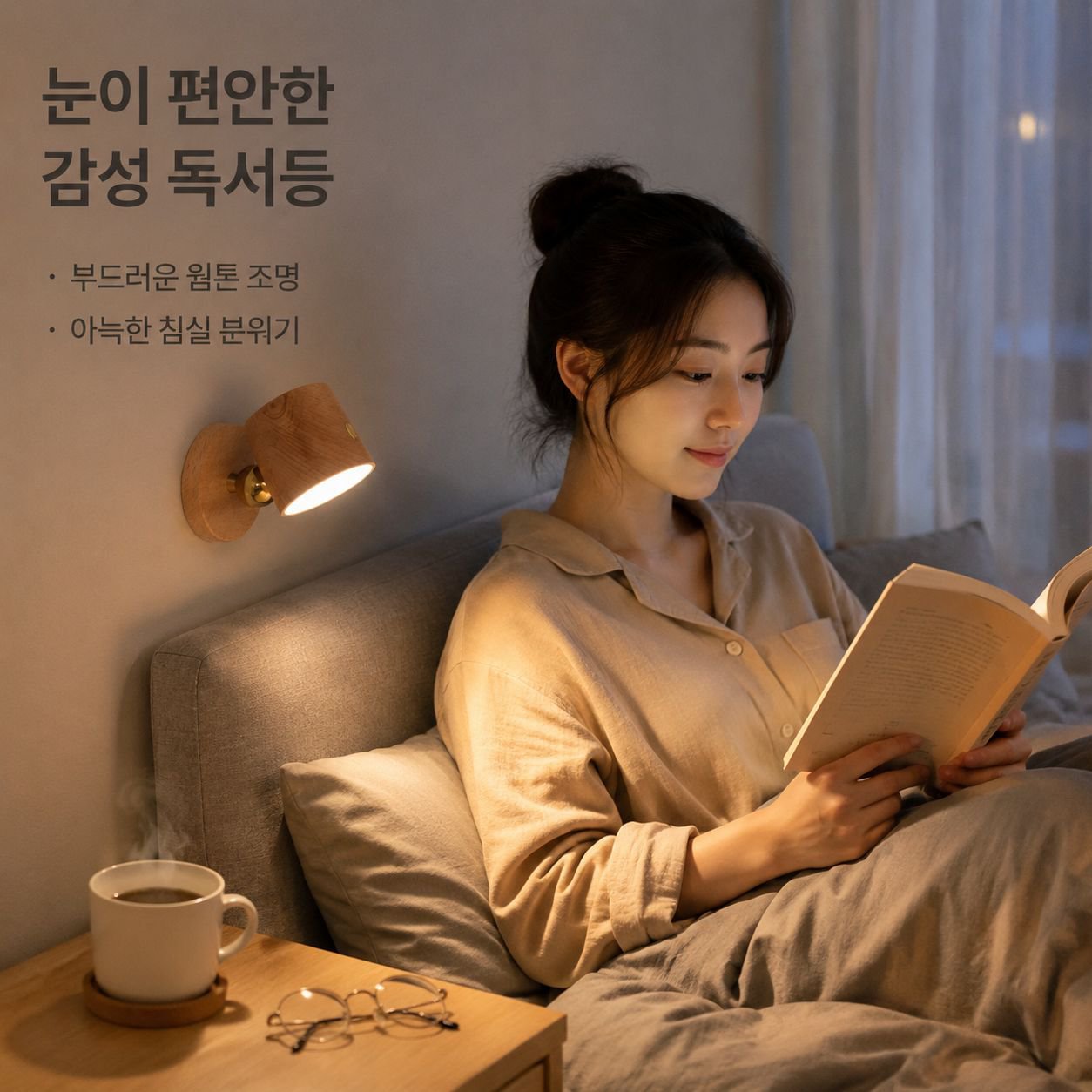 자석 원목 침대 옆 램프