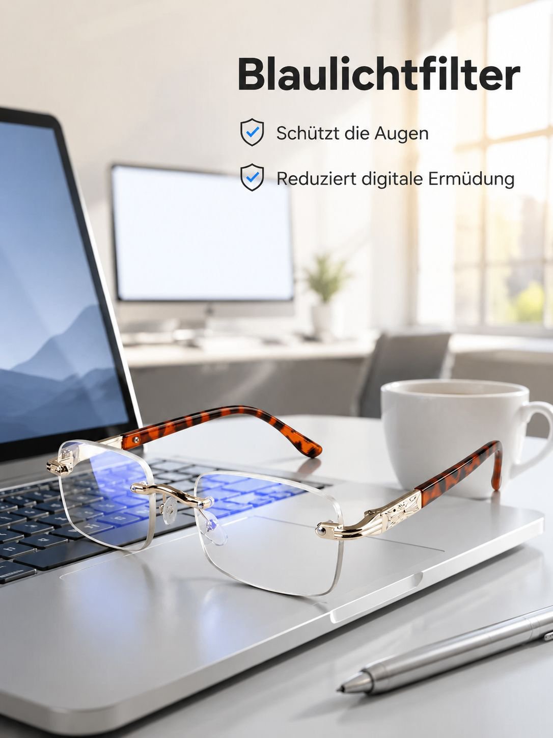 Leichte Titanrand-Lesebrille mit Blaulichtschutz