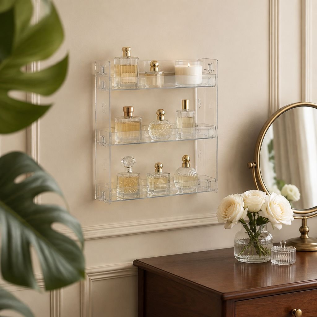 Minimalist bathroom shelf for organizing and displaying items