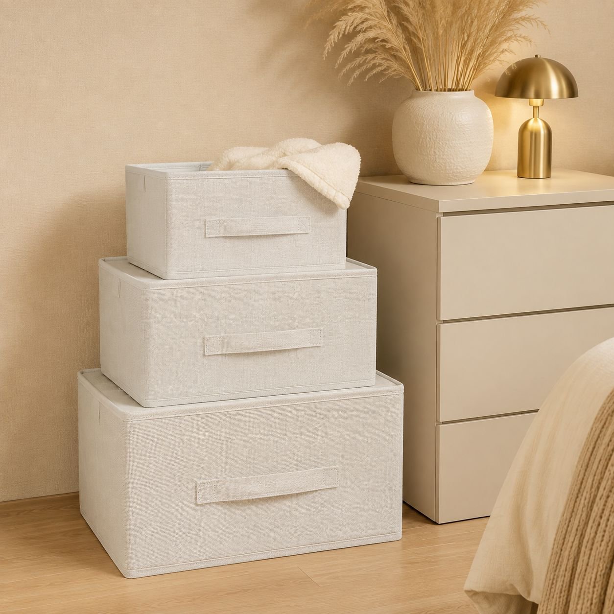 Home closet storage solution with handles