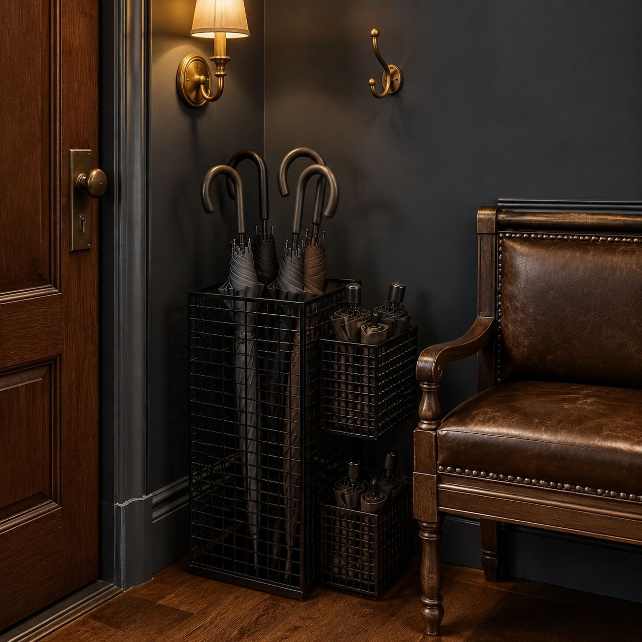 Elegant umbrella storage rack for foyers