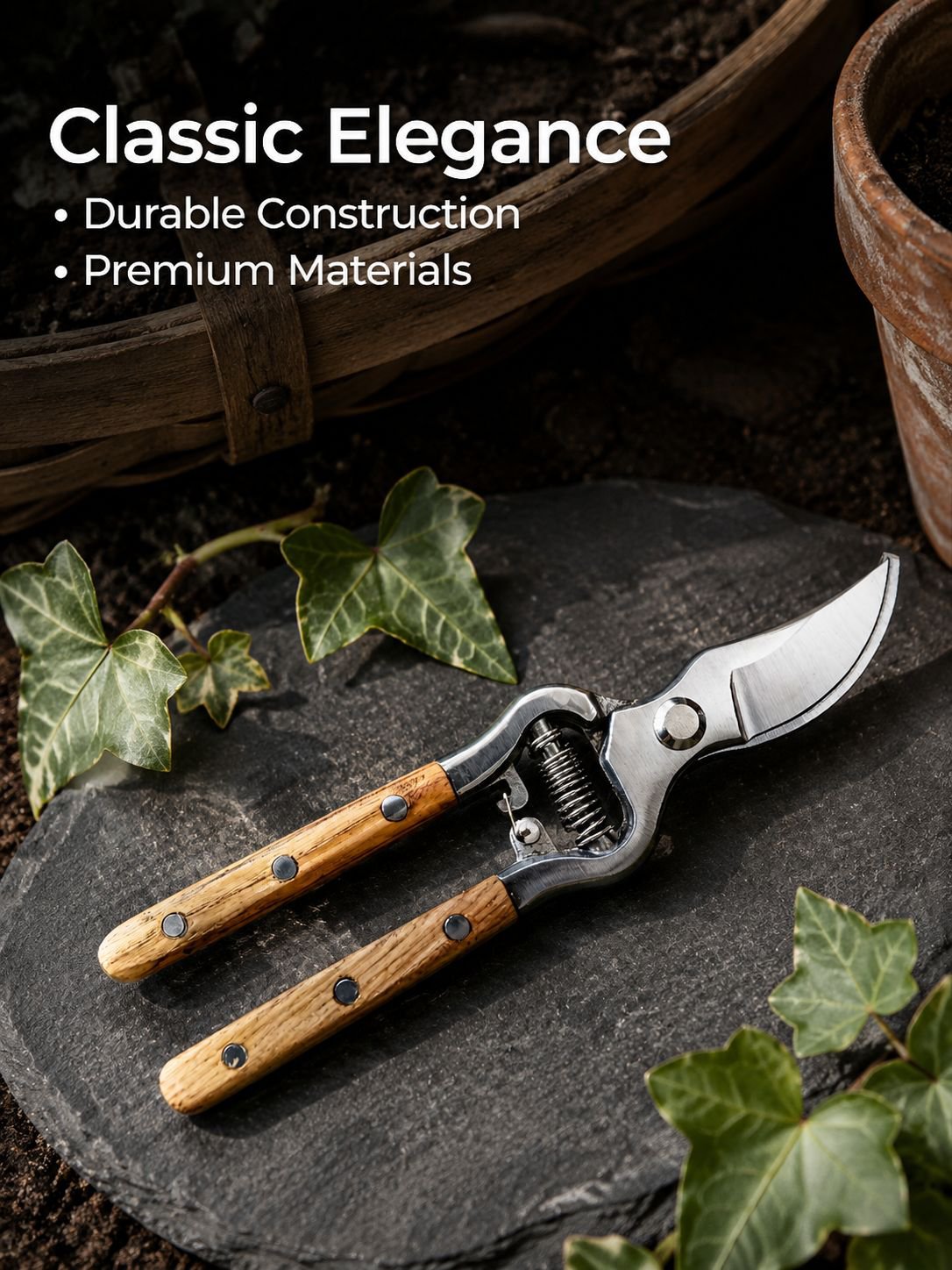 Carbon Steel Garden Pruning Shears with Solid Wood Handle