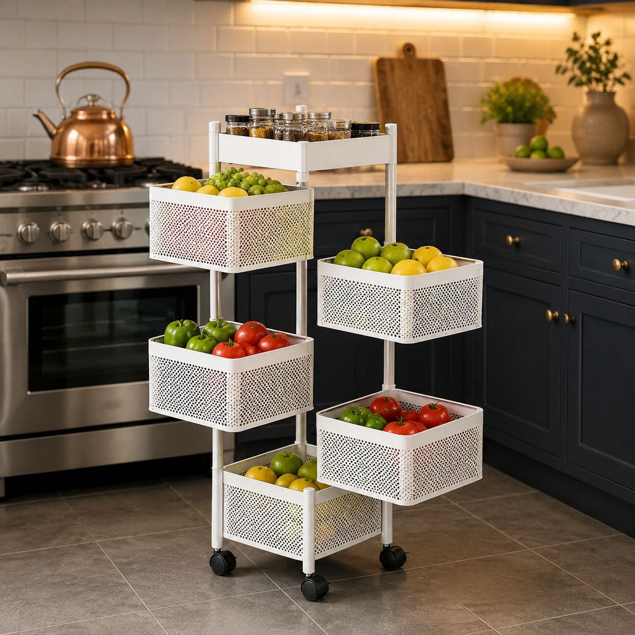 Versatile shelving unit for kitchen and household use