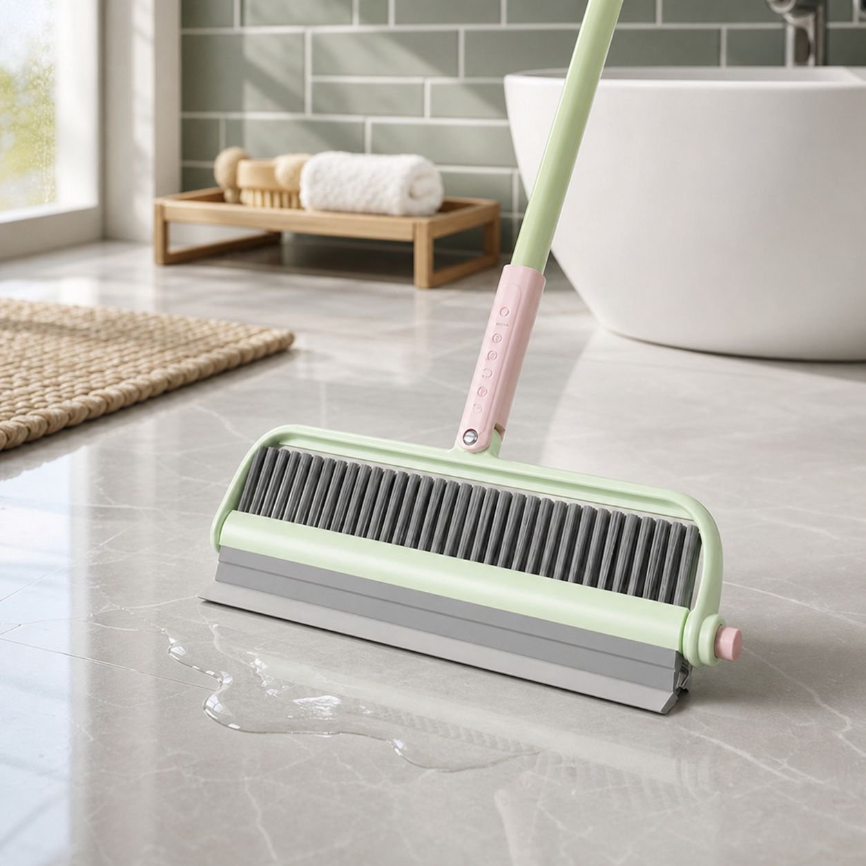 Brosse de nettoyage multifonction dopamine en action dans la salle de bain