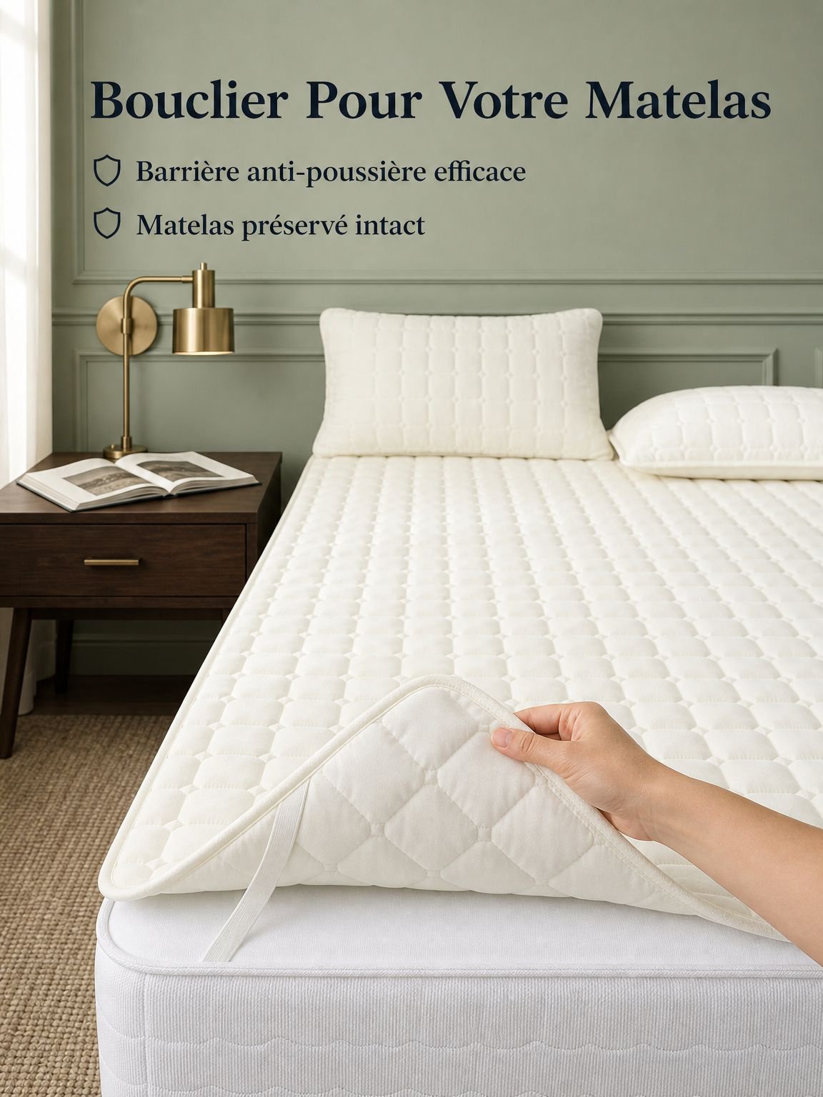 Détail du matelassage du protège-matelas en fibre de soja