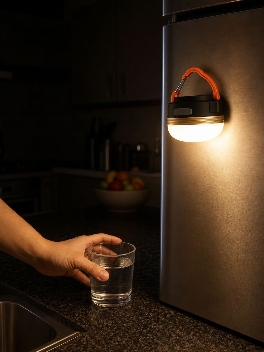 Durable camping lamp in use during night camping