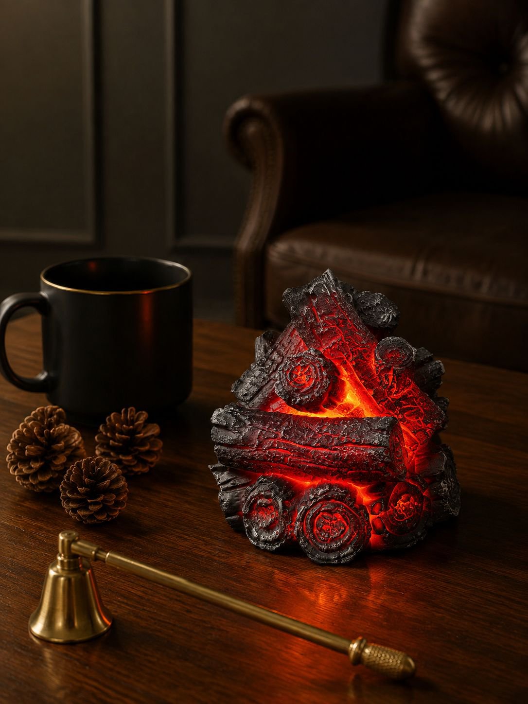 Resin Simulated Charcoal LED Flame Ambient Light, Modern Minimalist Battery-Powered Charcoal Pile, C