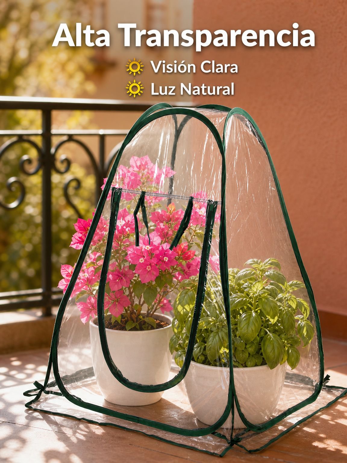 Mini invernadero de balcón, cubierta protectora transparente plegable para plantas