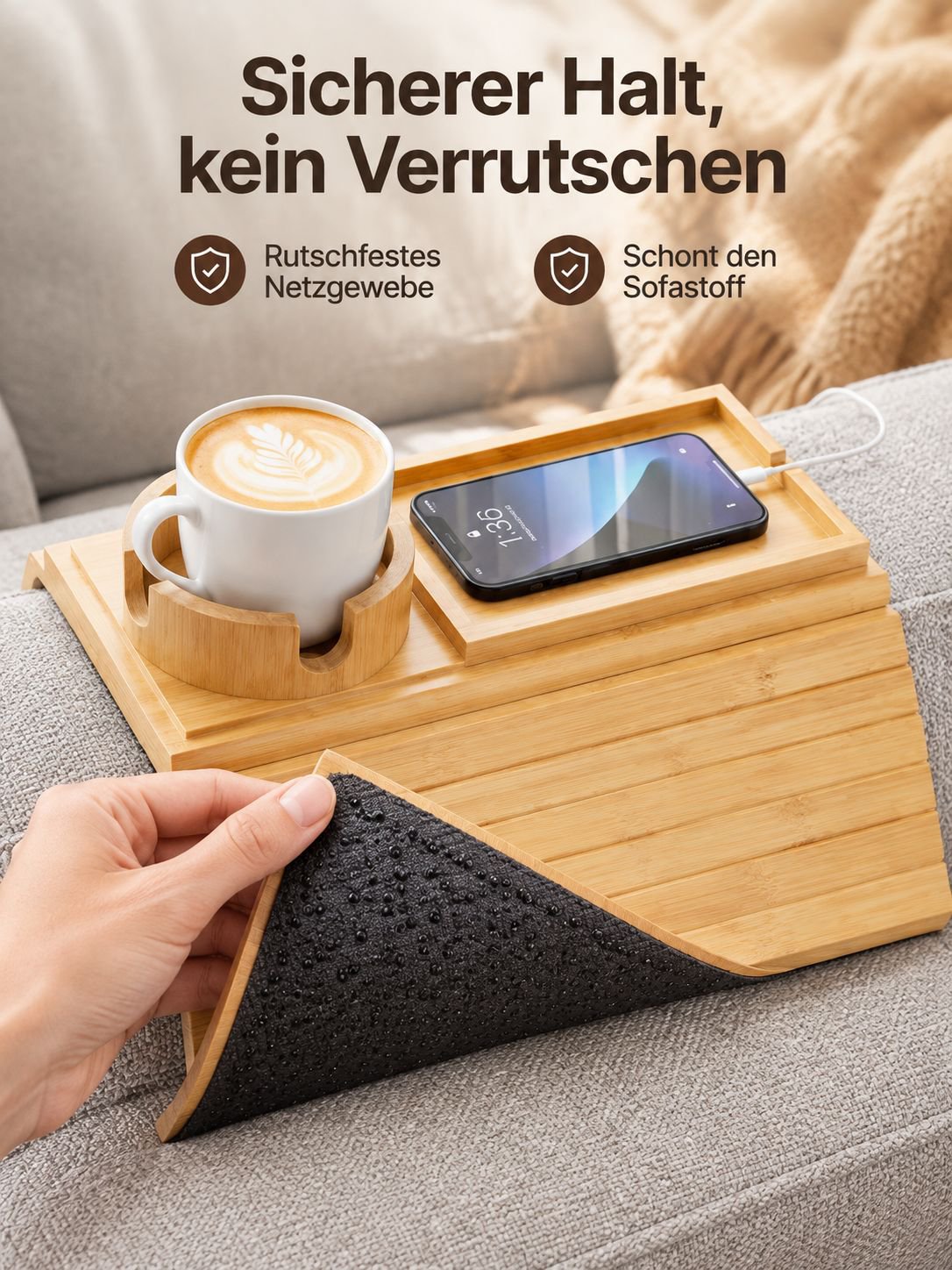 Armlehnen-Ablage aus Holz für Sofas