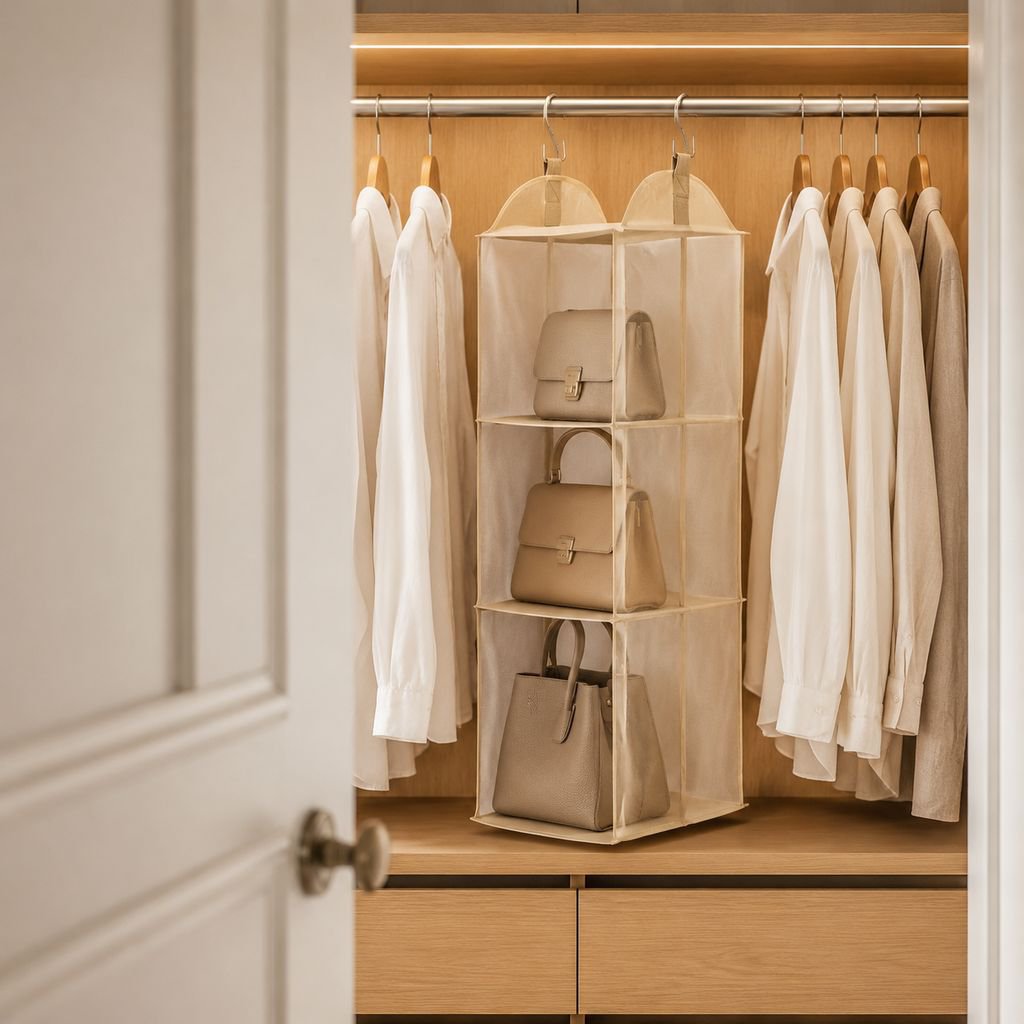 Mehrschichtige T-förmige Hängetasche im Kleiderschrank