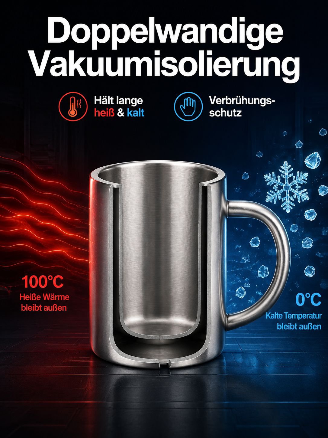 Becher aus Edelstahl 304 mit doppelwandigem Griff