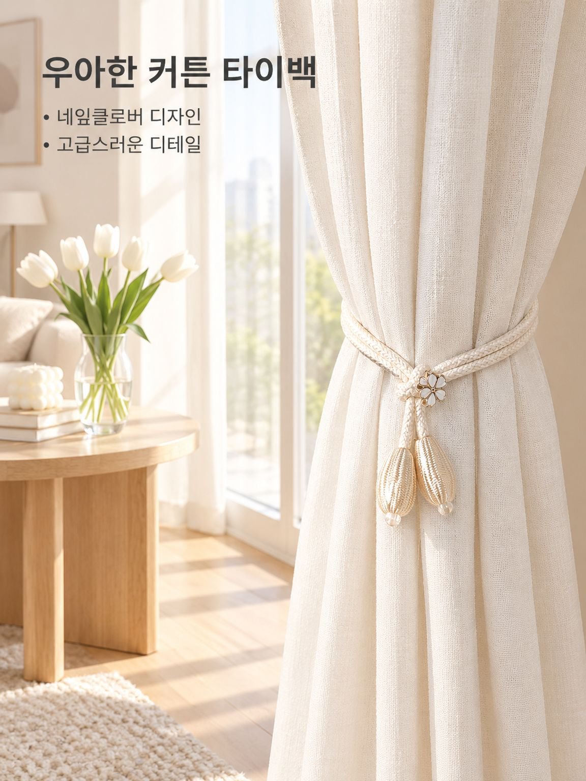 플라워 커튼 고정 스트랩 심플 장식 버클