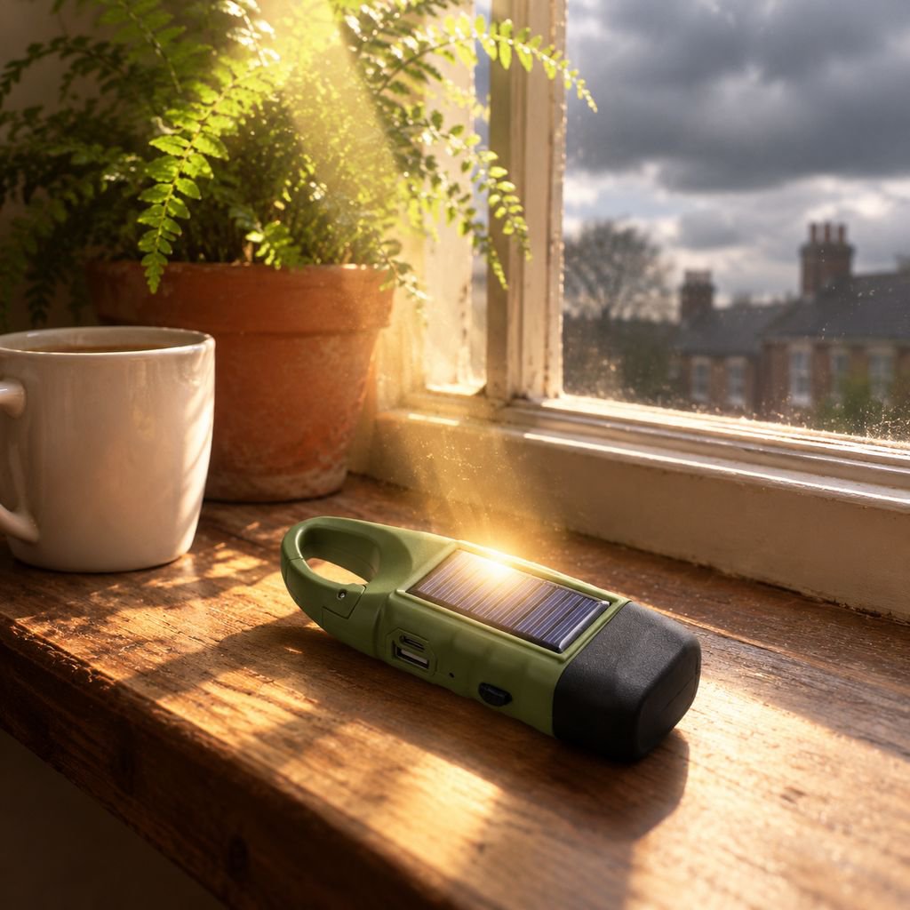 All-in-One Outdoor Emergency Flashlight, Solar Rechargeable Hand Crank Light