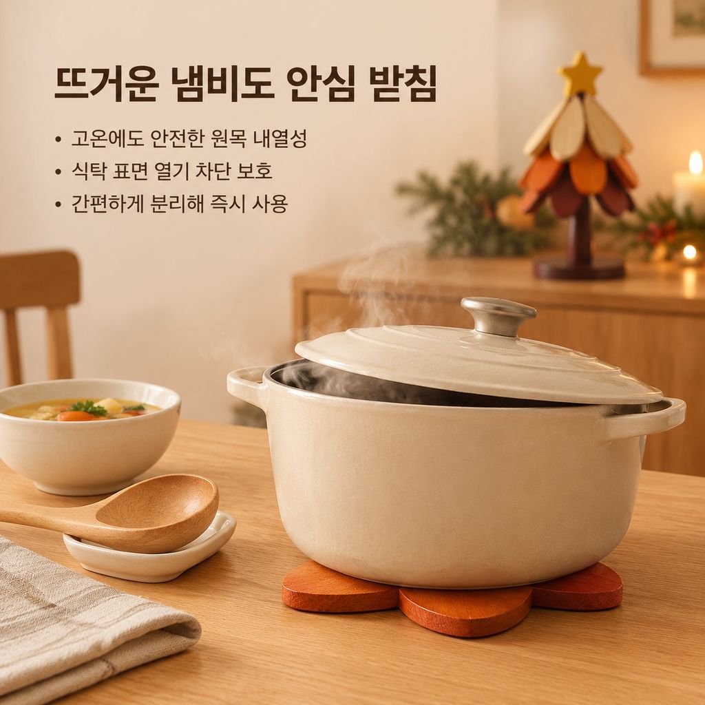 트리형 우드 냄비받침 크리스마스트리 내열 컵받침 방열 테이블 장식