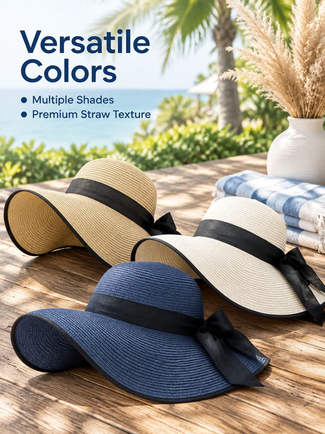 Summer beach outings, wide-brimmed sun hats for sun protection, beach vacations, versatile wide-brim