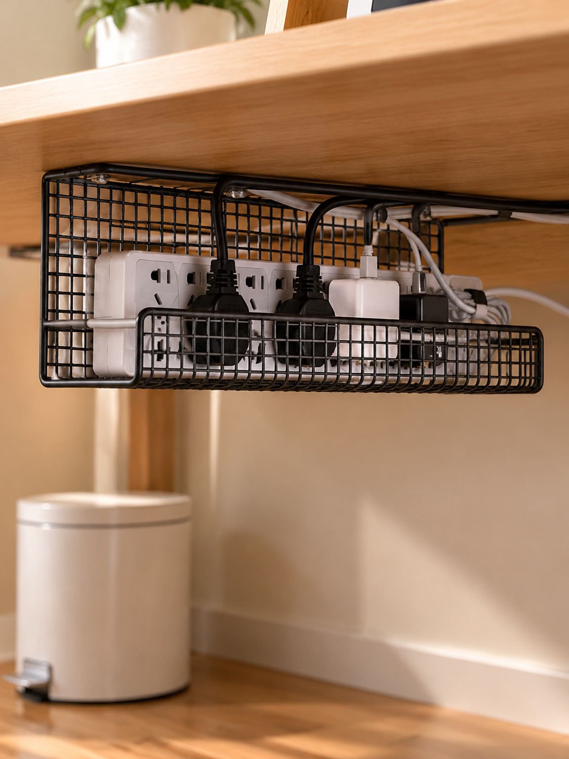 Under-desk cable management for a cleaner office setup