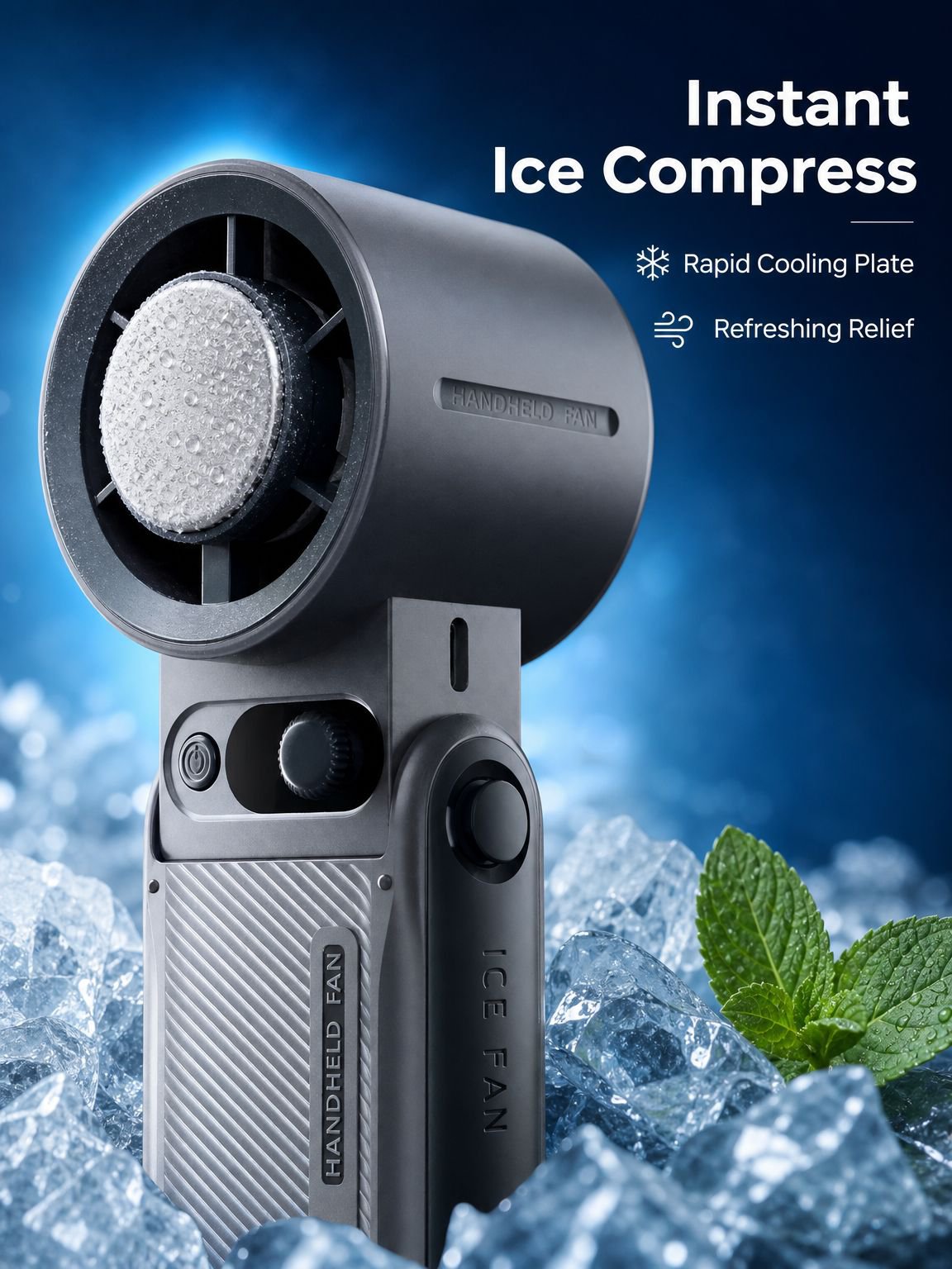 USB Digital Display Handheld Fan with Ice Compress for Office and Outdoor