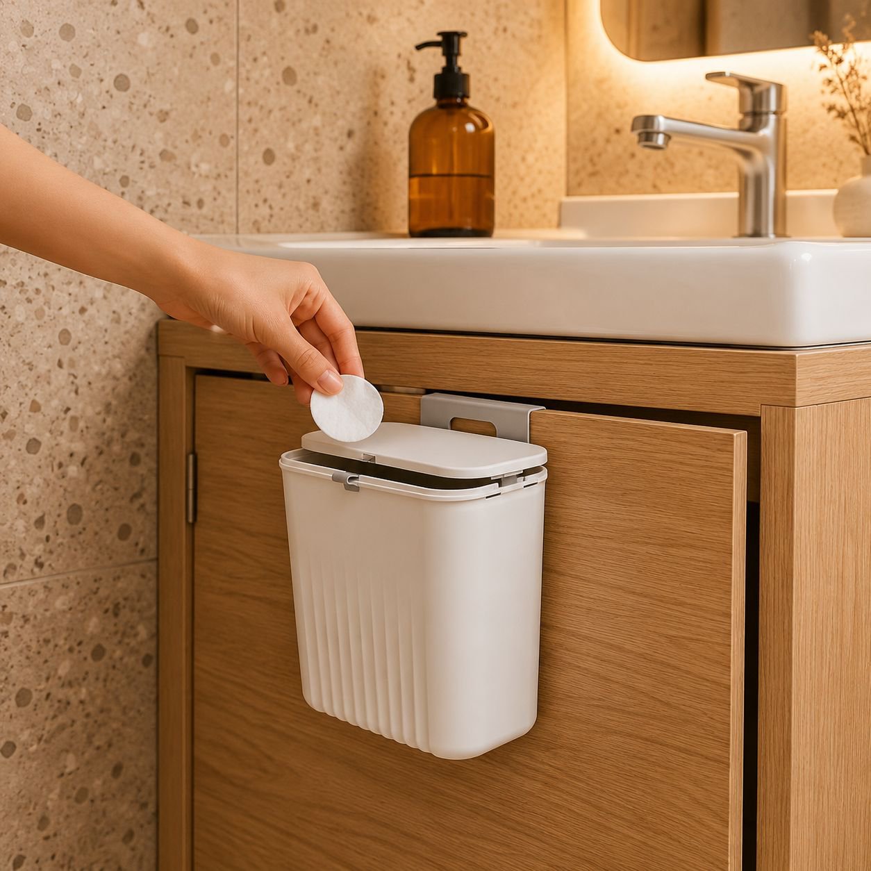 Efficient waste disposal bin mounted on wall