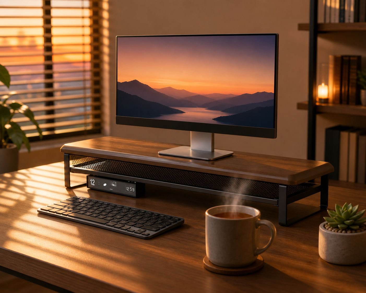 Adjustable Monitor Riser with Sliding Storage Drawer
