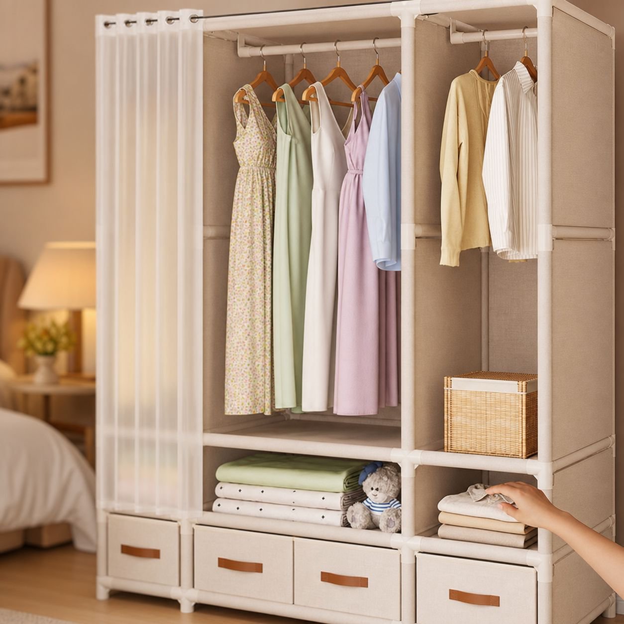 Small Bedroom Floor Wardrobe - Simple, Durable Clothes Storage Rack for Rental