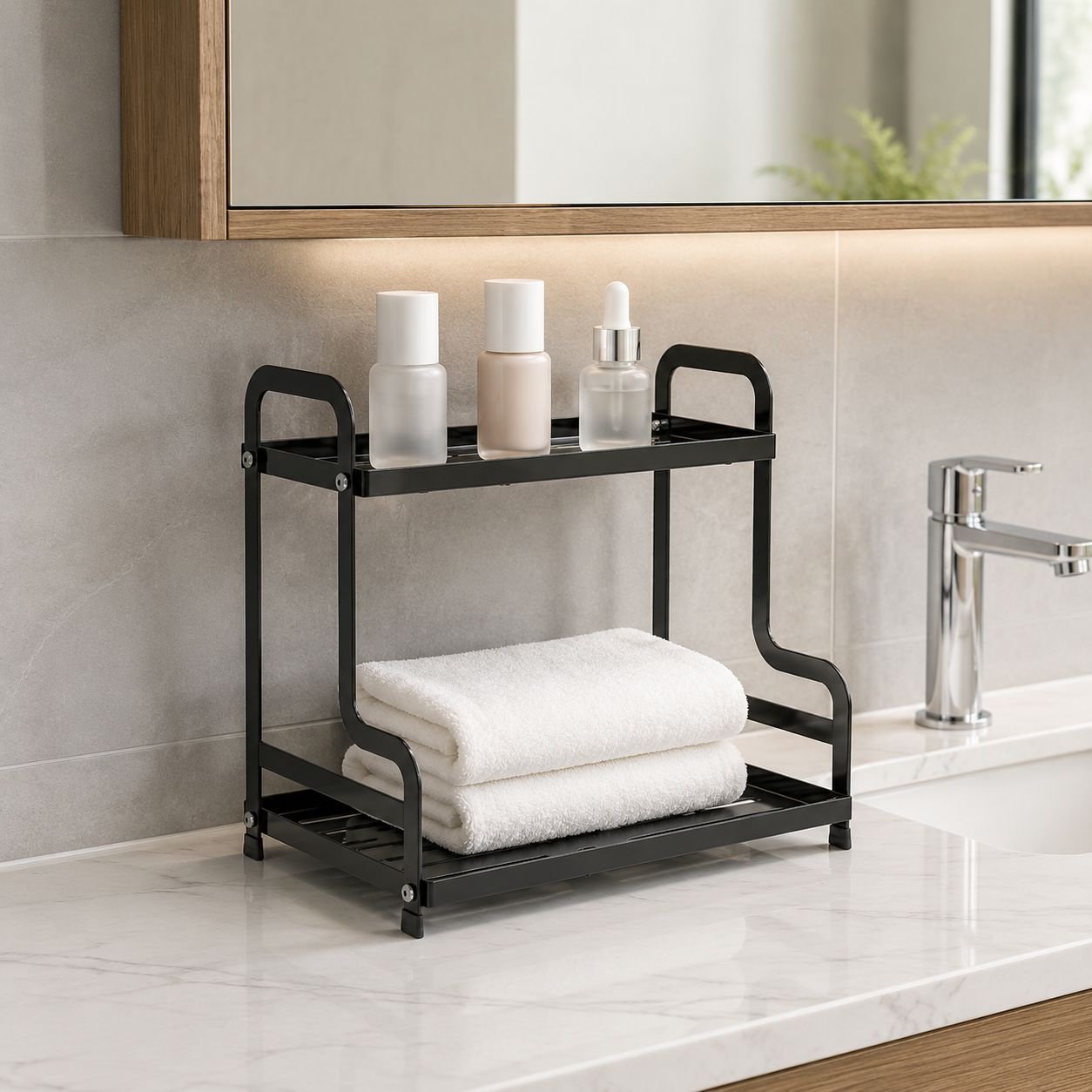 Double-layer bathroom storage rack for cosmetics and perfume