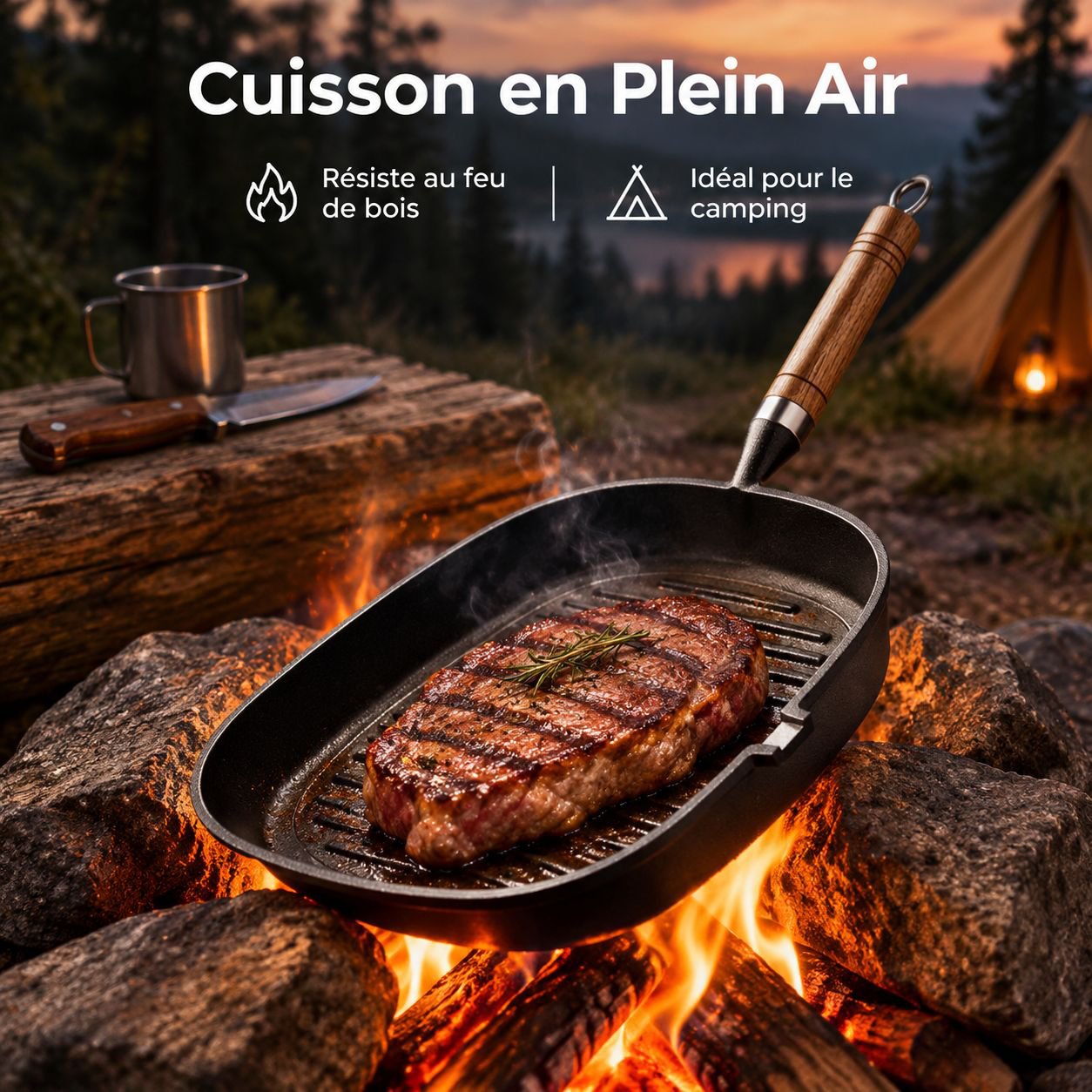 Poêle à Steak en Fonte sans Revêtement Gaz et Induction