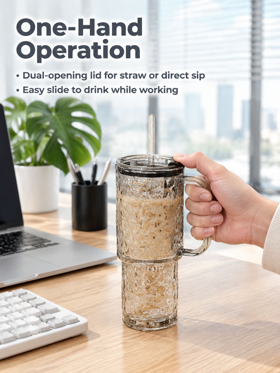 Elegant and durable Large Glass Drinkware with straw