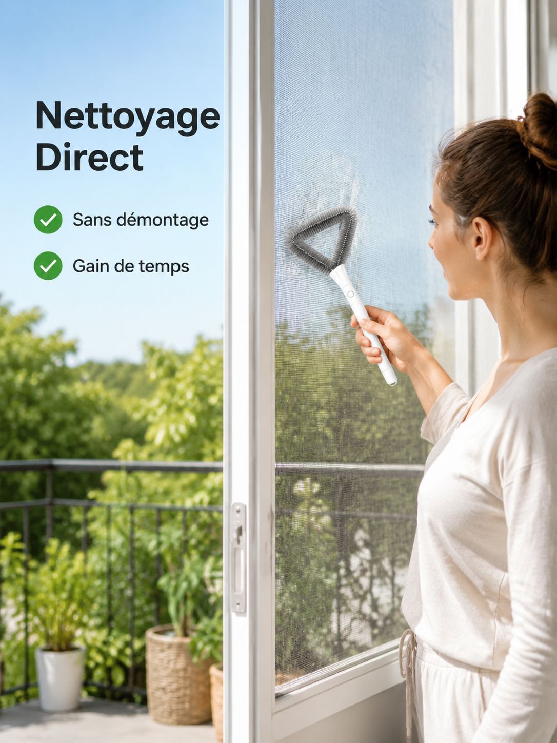 Brosse de nettoyage pour moustiquaire sans démontage