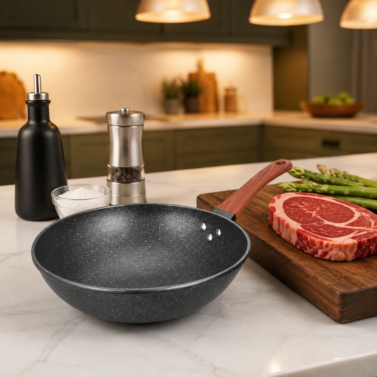 SmokeFree Wooden Handle Frying Pan
