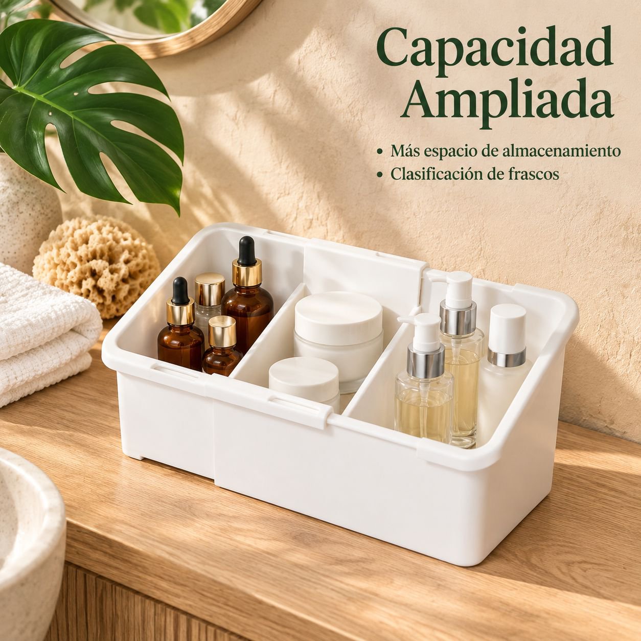 Caja organizadora de escritorio multifuncional extensible con compartimentos