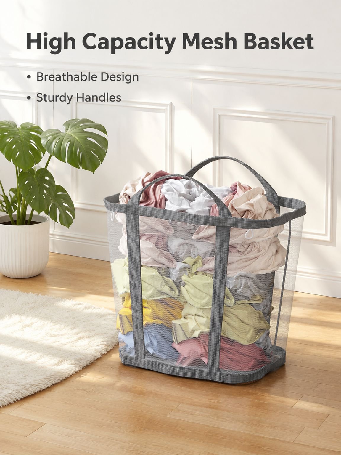 Large capacity foldable storage basket for dirty clothes