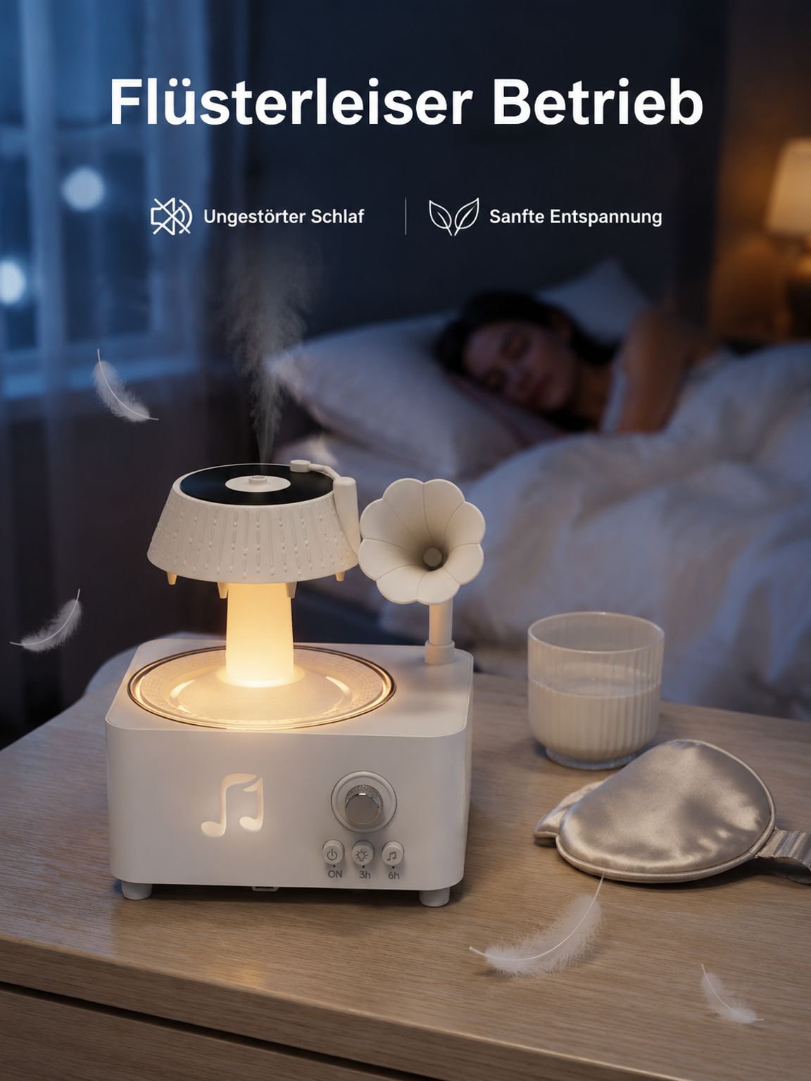 Kabelloser leiser Aromadiffusor im Retro-Design mit Fernbedienung und 7-farbigem Ambientelicht