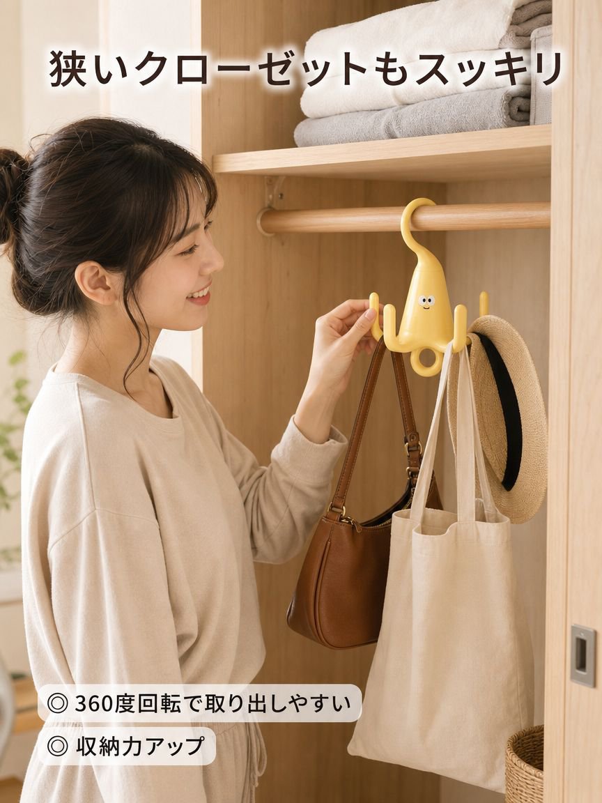 バッグと帽子の回転フック