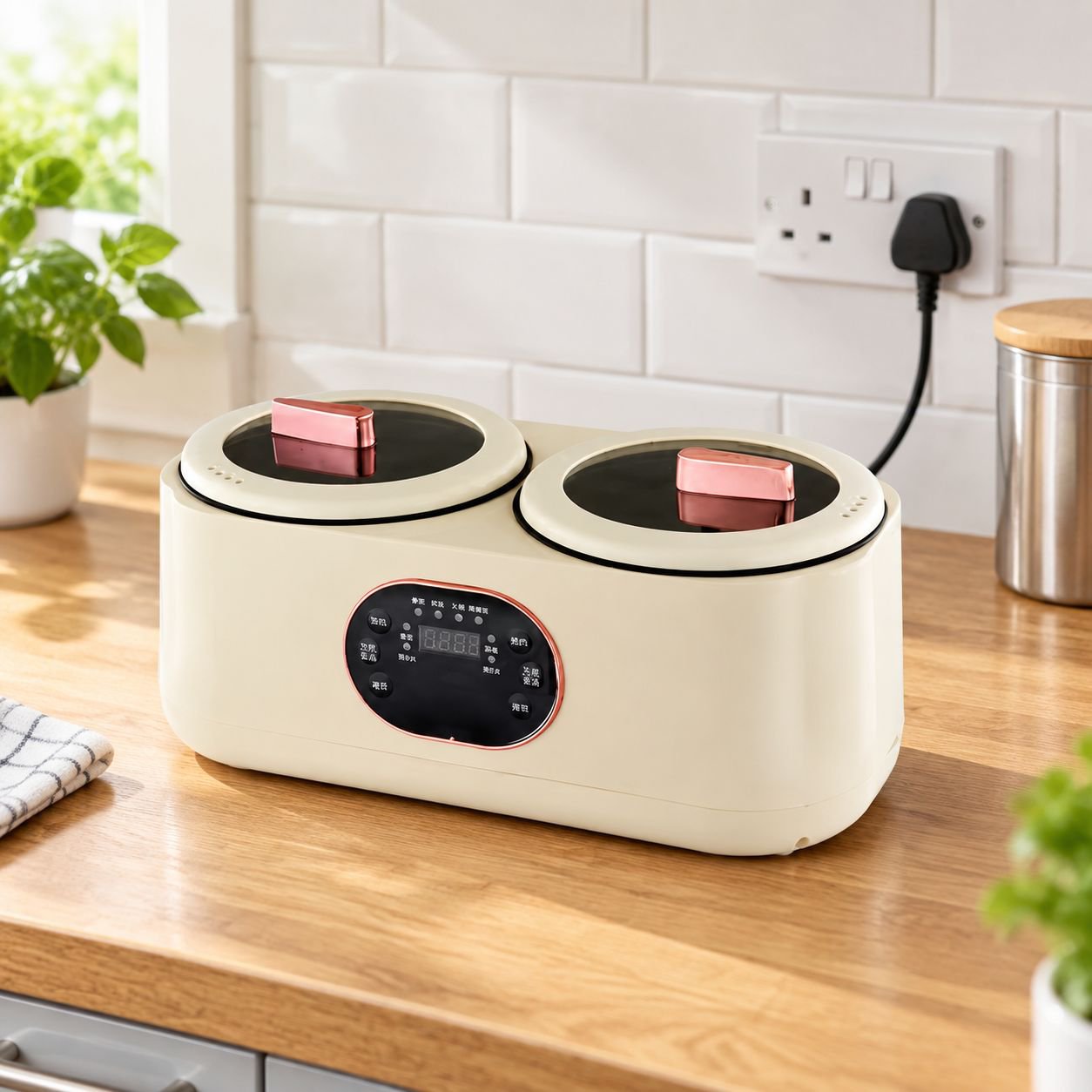 Top view of rice cooker with double liner feature