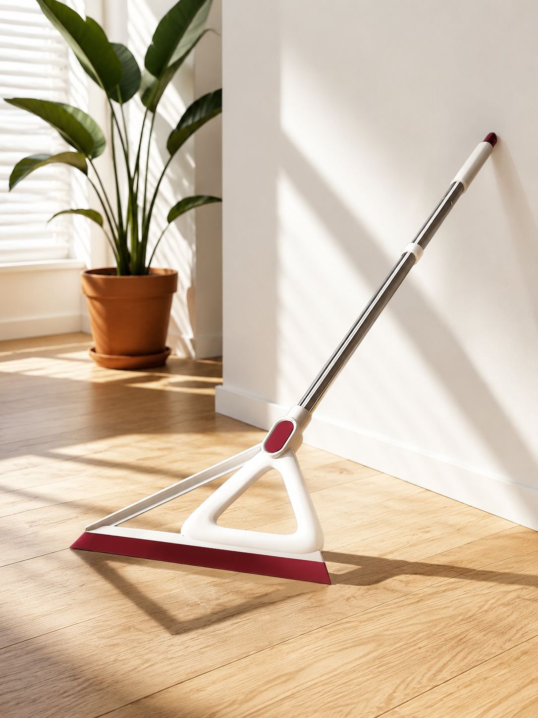 Triangular magic broom with scraper for floor cleaning