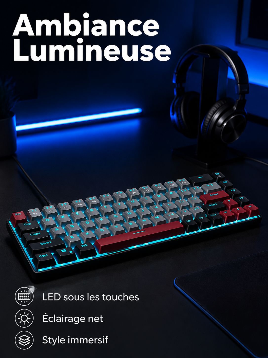 Clavier mécanique silencieux à 68 touches