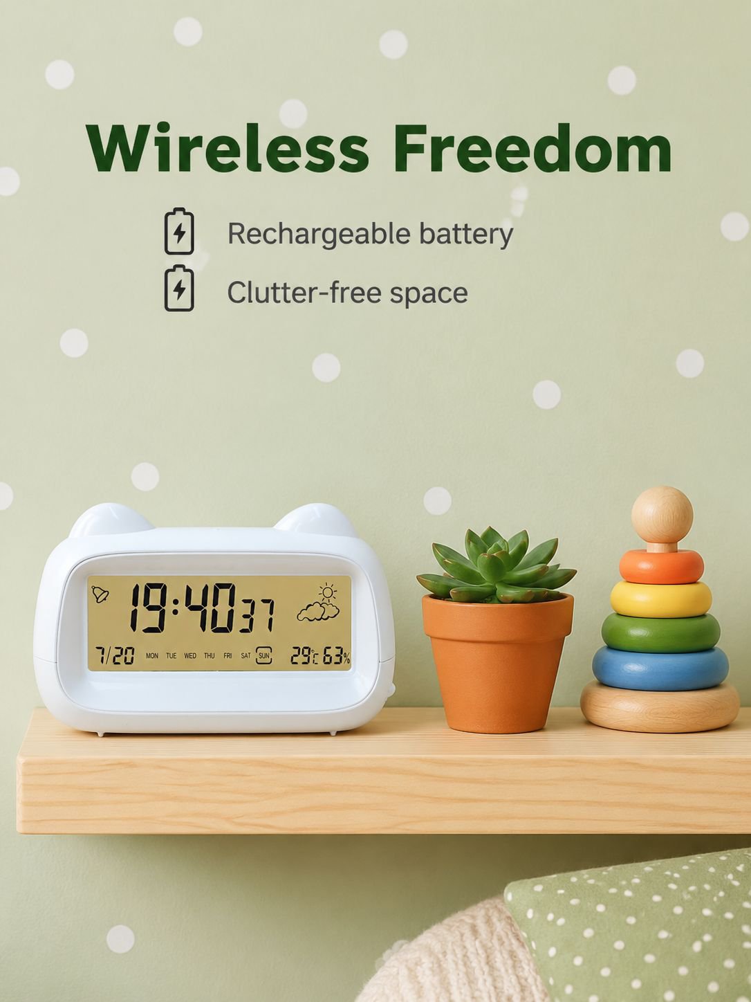 Cat Multifunctional Cute Children's Alarm Clock Rechargeable Luminous/Snooze