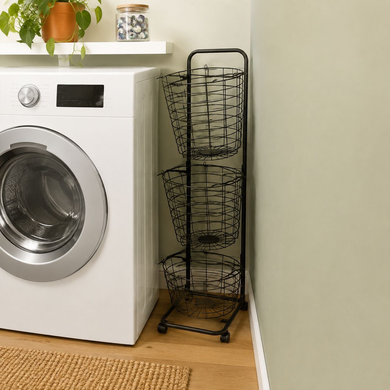 Household laundry basket Multi-layer balcony storage basket with wheels can be moved to put dirty cl