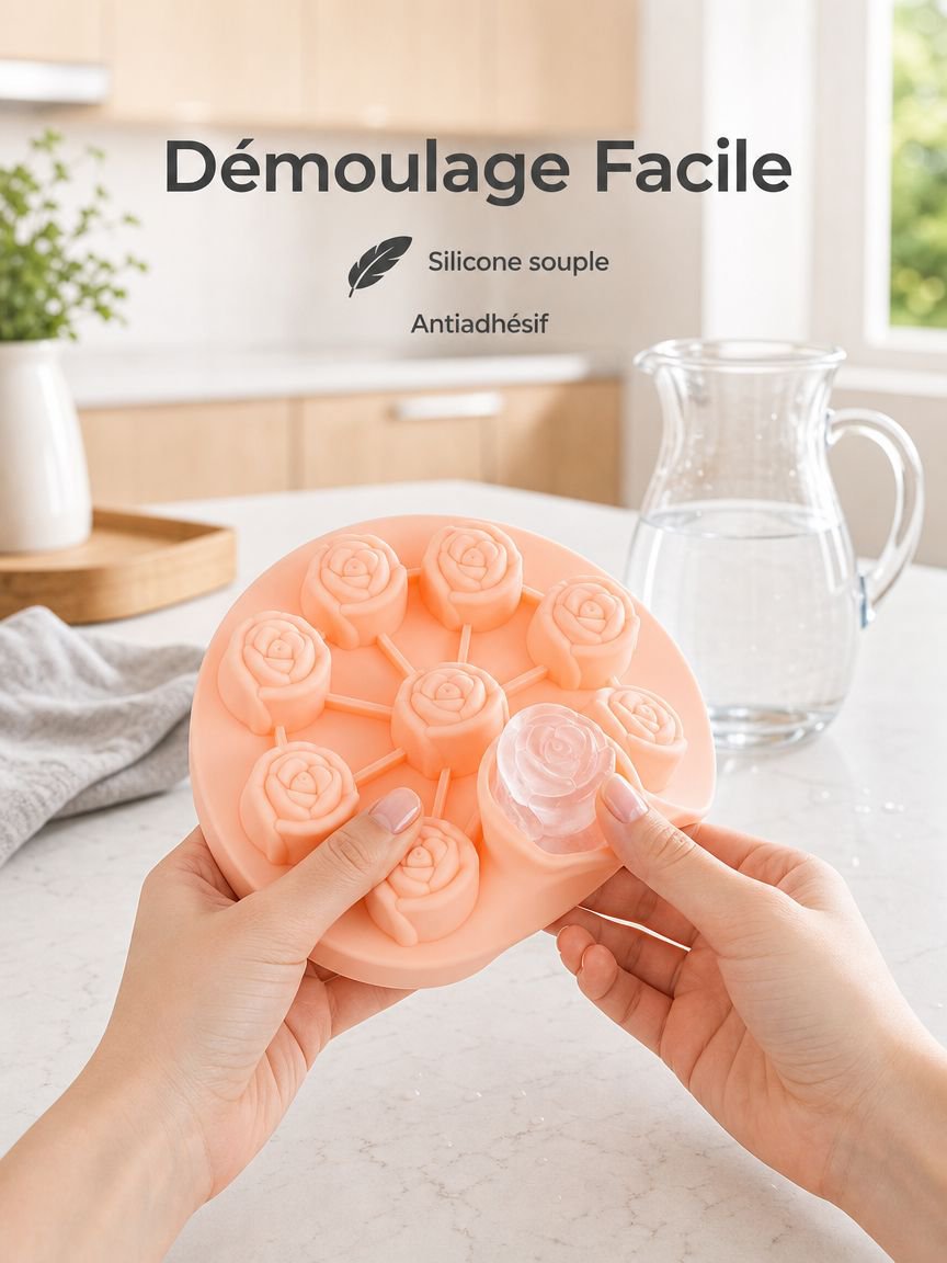 Moule à glaçons en silicone en forme de rose, qualité alimentaire, moule à glace pour whisky